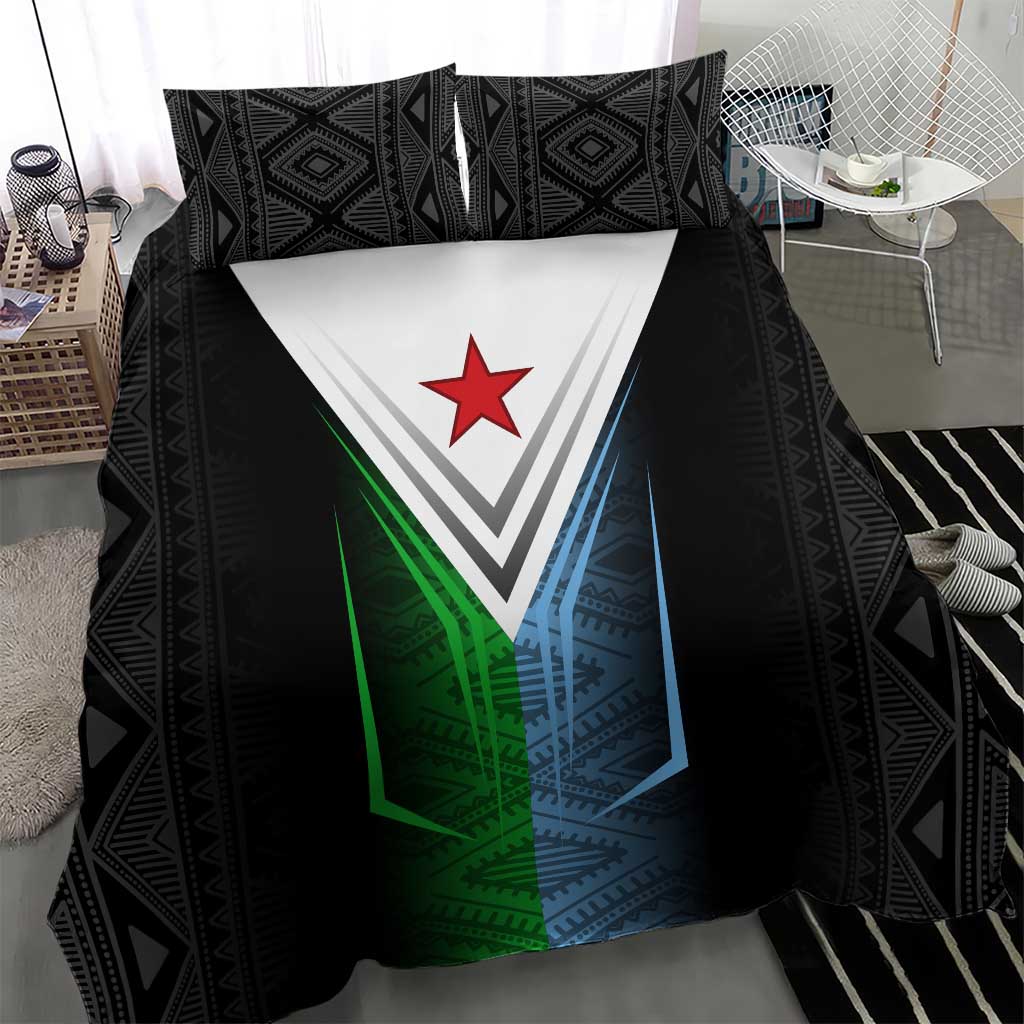 Djibouti Africa Bedding Set Tribal Geometry Meets National Colors and Red Star Boldness TS04