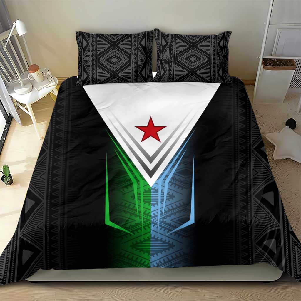 Djibouti Africa Bedding Set Tribal Geometry Meets National Colors and Red Star Boldness TS04
