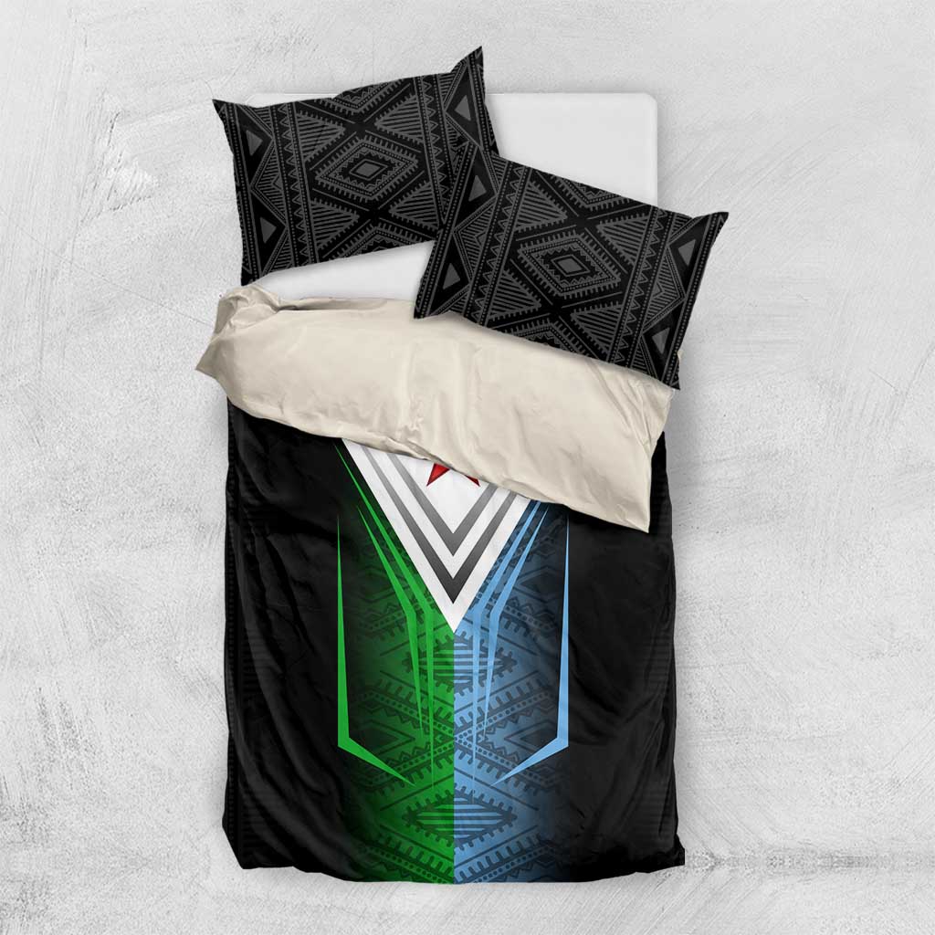 Djibouti Africa Bedding Set Tribal Geometry Meets National Colors and Red Star Boldness TS04