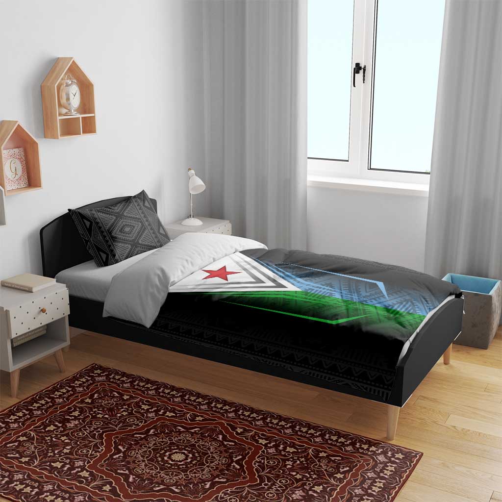 Djibouti Africa Bedding Set Tribal Geometry Meets National Colors and Red Star Boldness TS04