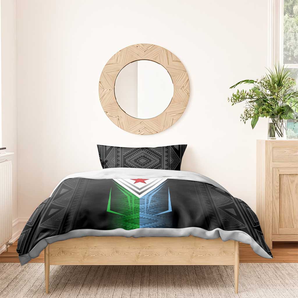 Djibouti Africa Bedding Set Tribal Geometry Meets National Colors and Red Star Boldness TS04