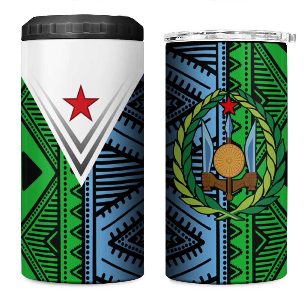 Djibouti Africa 4 in 1 Can Cooler Tumbler Tribal Geometry Meets National Colors and Red Star Boldness TS04