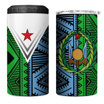 Djibouti Africa 4 in 1 Can Cooler Tumbler Tribal Geometry Meets National Colors and Red Star Boldness TS04