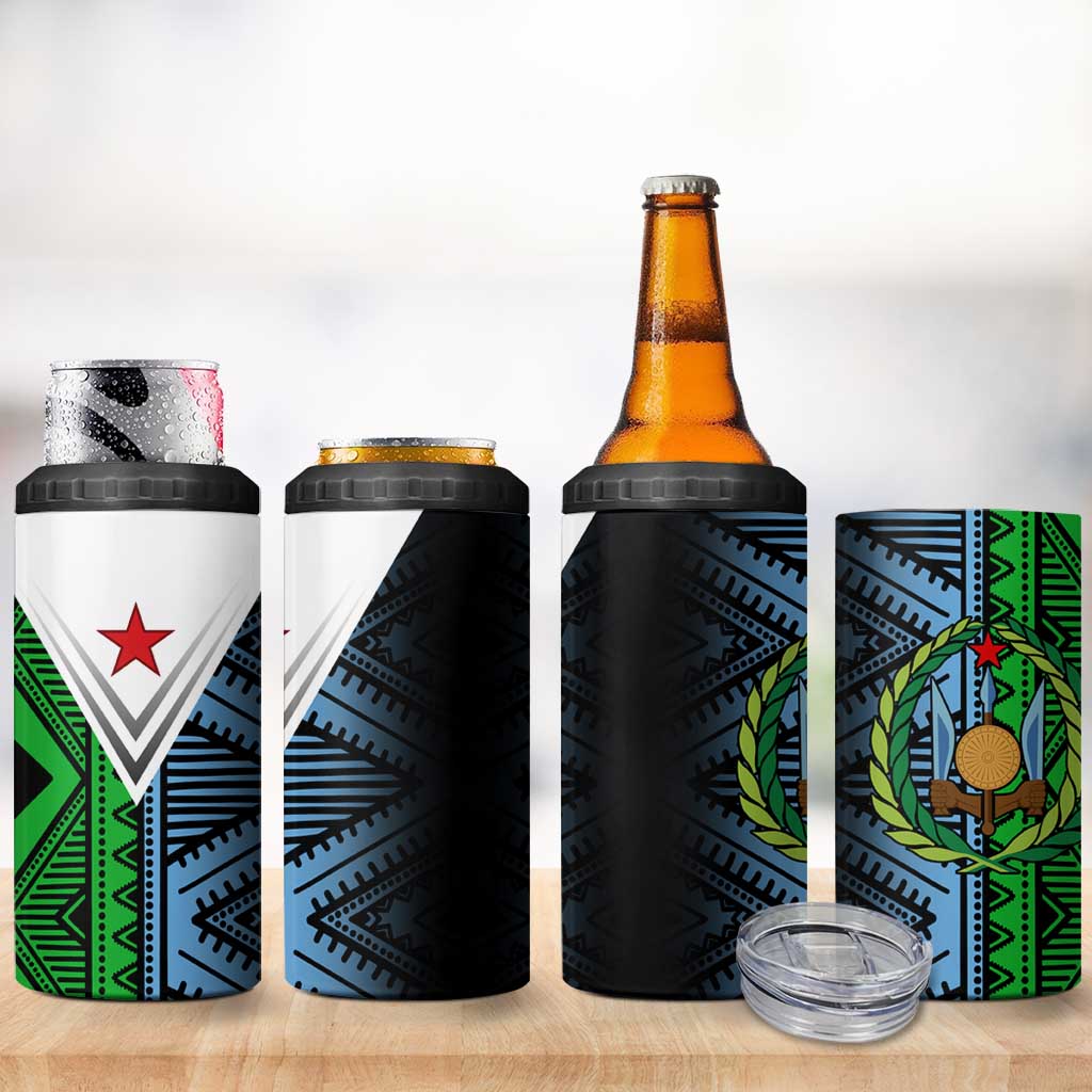 Djibouti Africa 4 in 1 Can Cooler Tumbler Tribal Geometry Meets National Colors and Red Star Boldness TS04