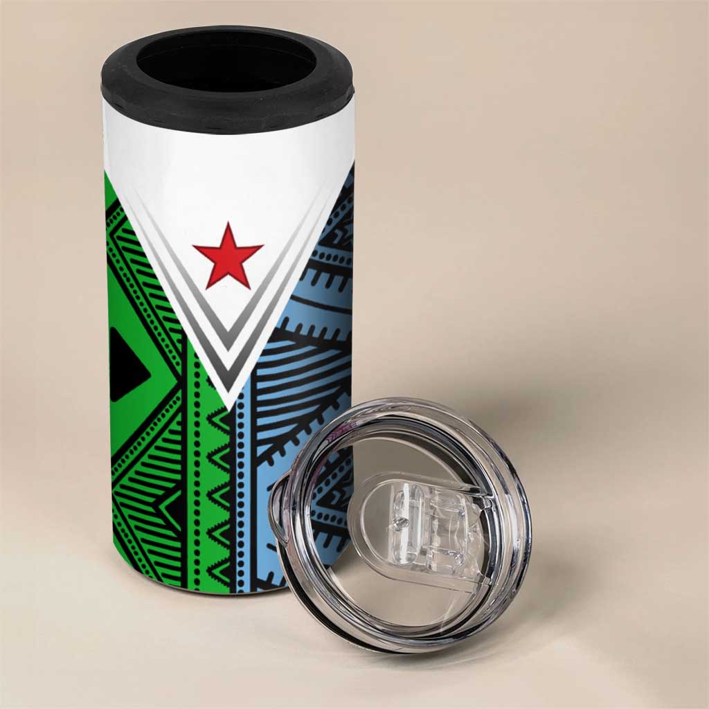 Djibouti Africa 4 in 1 Can Cooler Tumbler Tribal Geometry Meets National Colors and Red Star Boldness TS04