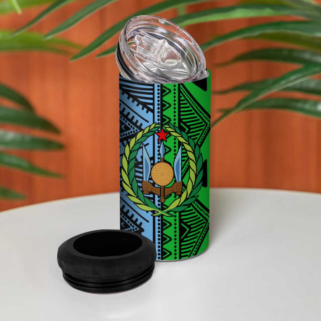 Djibouti Africa 4 in 1 Can Cooler Tumbler Tribal Geometry Meets National Colors and Red Star Boldness TS04