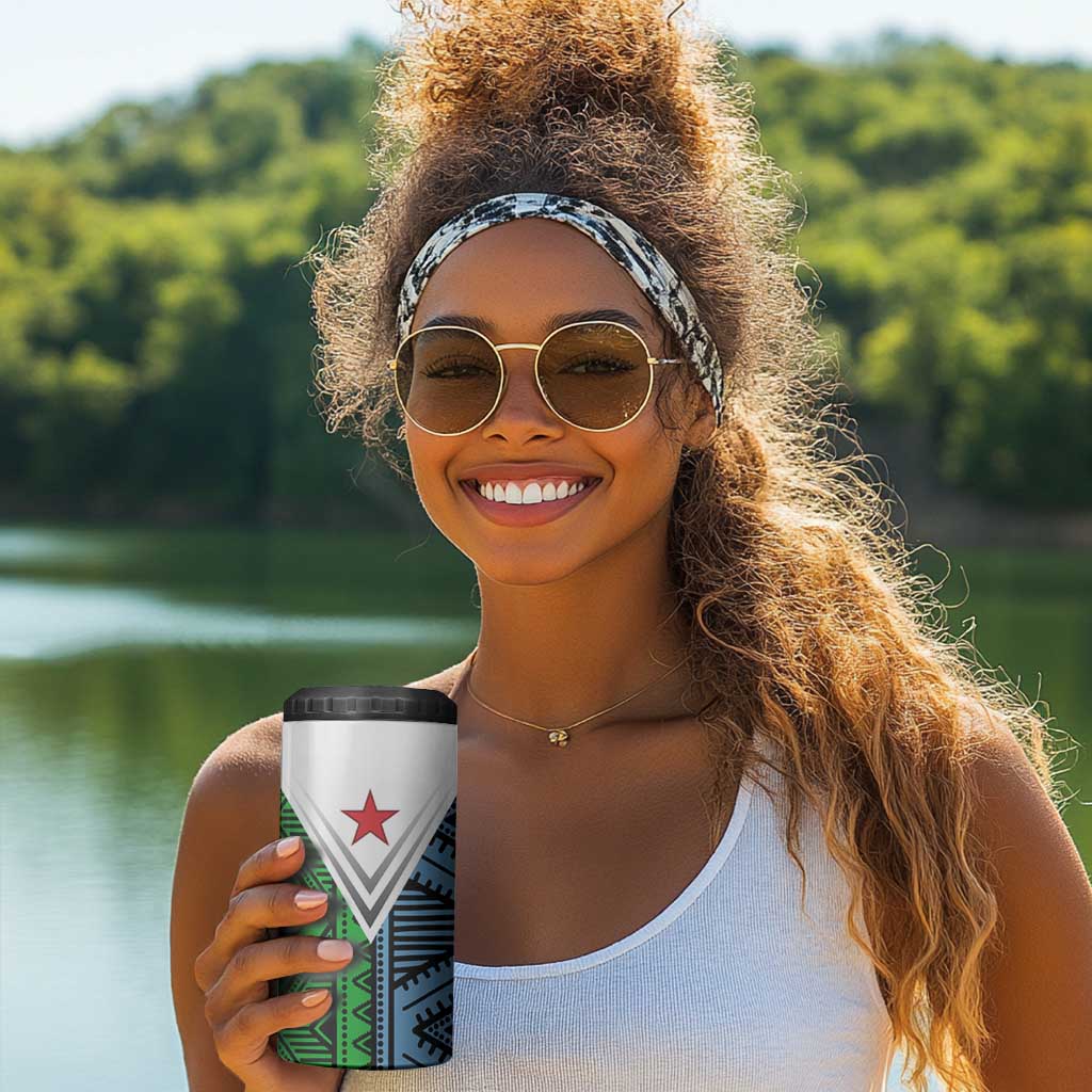 Djibouti Africa 4 in 1 Can Cooler Tumbler Tribal Geometry Meets National Colors and Red Star Boldness TS04