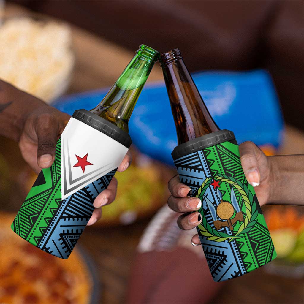 Djibouti Africa 4 in 1 Can Cooler Tumbler Tribal Geometry Meets National Colors and Red Star Boldness TS04
