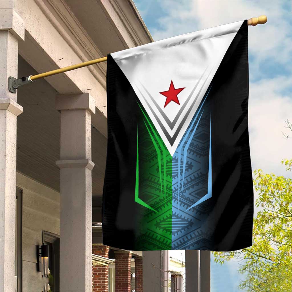Djibouti Africa Garden Flag Tribal Geometry Meets National Colors and Red Star Boldness TS04