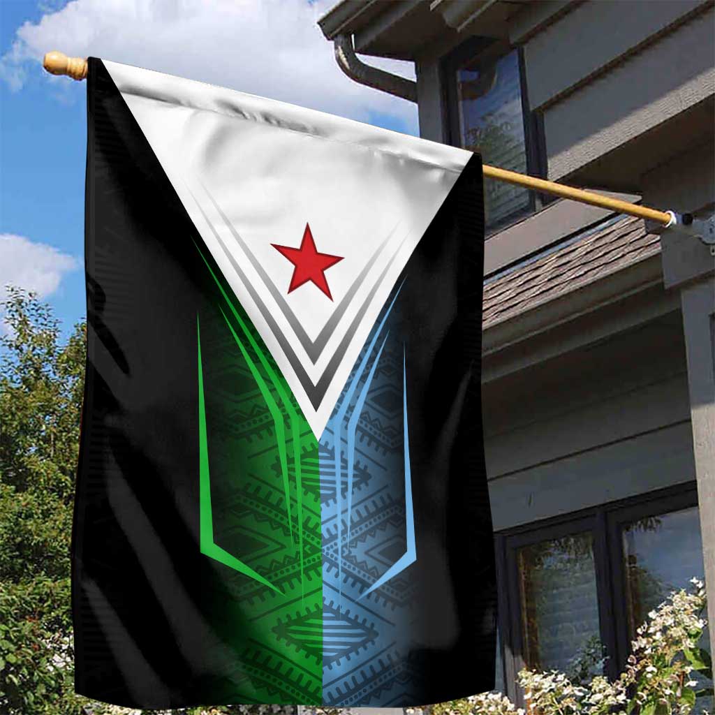 Djibouti Africa Garden Flag Tribal Geometry Meets National Colors and Red Star Boldness TS04
