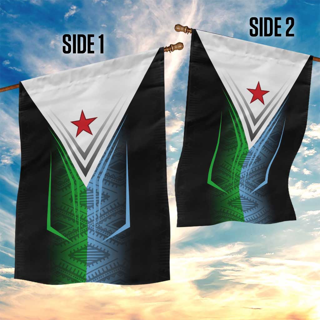 Djibouti Africa Garden Flag Tribal Geometry Meets National Colors and Red Star Boldness TS04