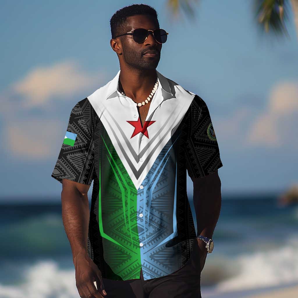 Djibouti Africa Hawaiian Shirt Tribal Geometry Meets National Colors and Red Star Boldness TS04