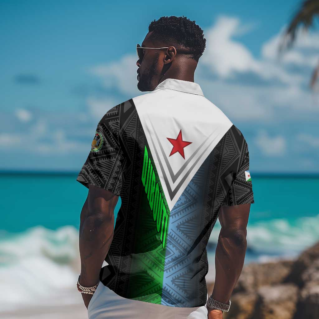 Djibouti Africa Hawaiian Shirt Tribal Geometry Meets National Colors and Red Star Boldness TS04