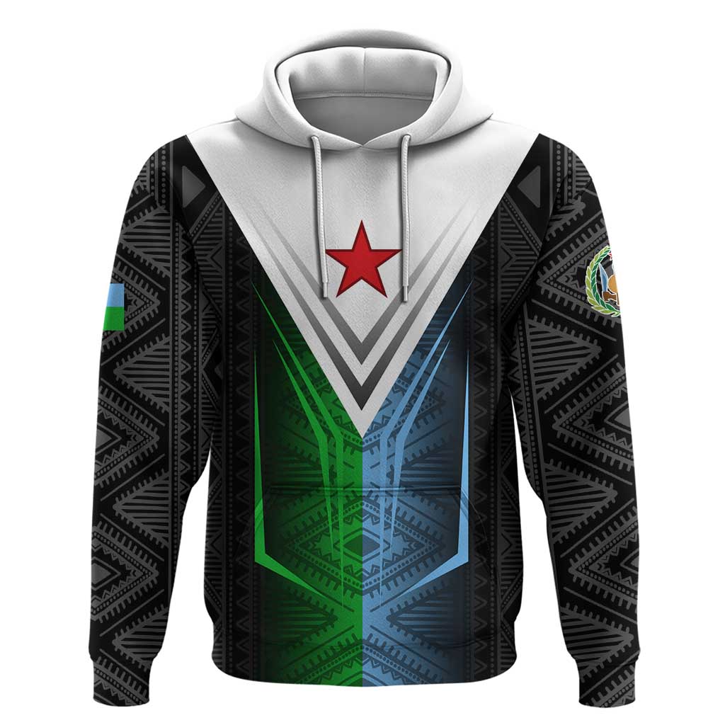 Djibouti Fusion Hoodie Tribal Geometry Meets National Colors and Red Star Boldness TS04