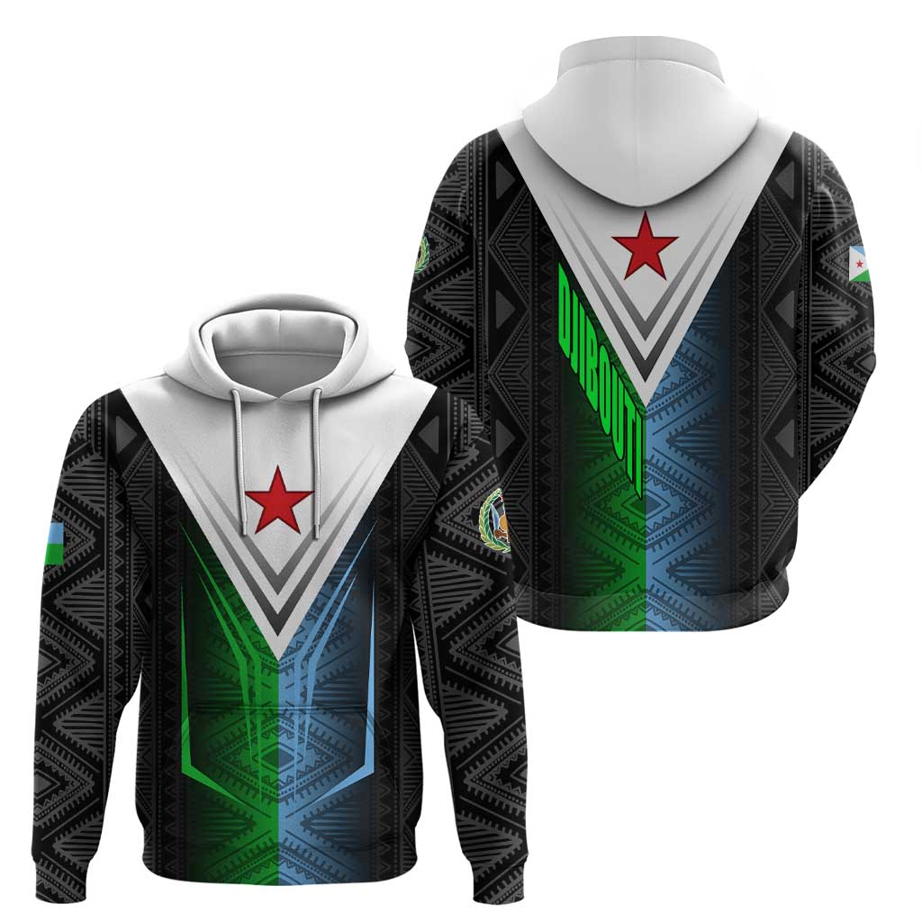 Djibouti Fusion Hoodie Tribal Geometry Meets National Colors and Red Star Boldness TS04