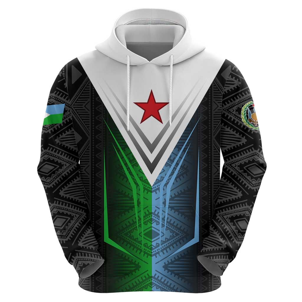 Djibouti Fusion Hoodie Tribal Geometry Meets National Colors and Red Star Boldness TS04