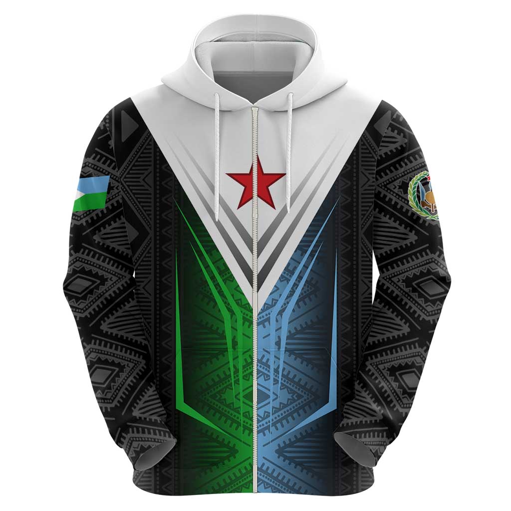Djibouti Fusion Hoodie Tribal Geometry Meets National Colors and Red Star Boldness TS04