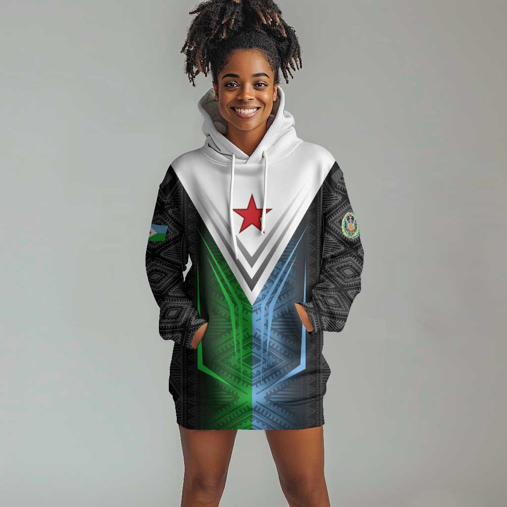 Djibouti Africa Hoodie Dress Tribal Geometry Meets National Colors and Red Star Boldness TS04