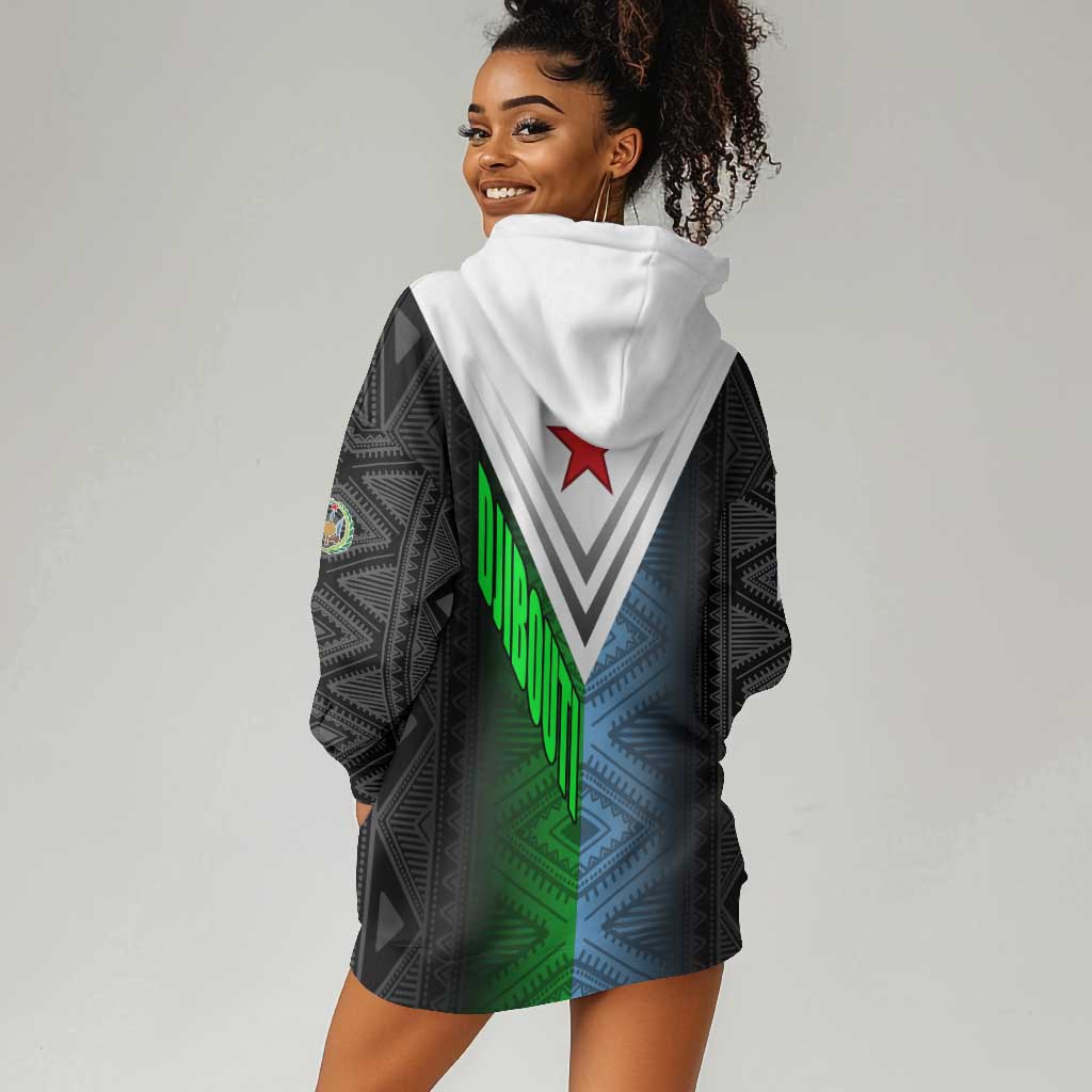 Djibouti Africa Hoodie Dress Tribal Geometry Meets National Colors and Red Star Boldness TS04