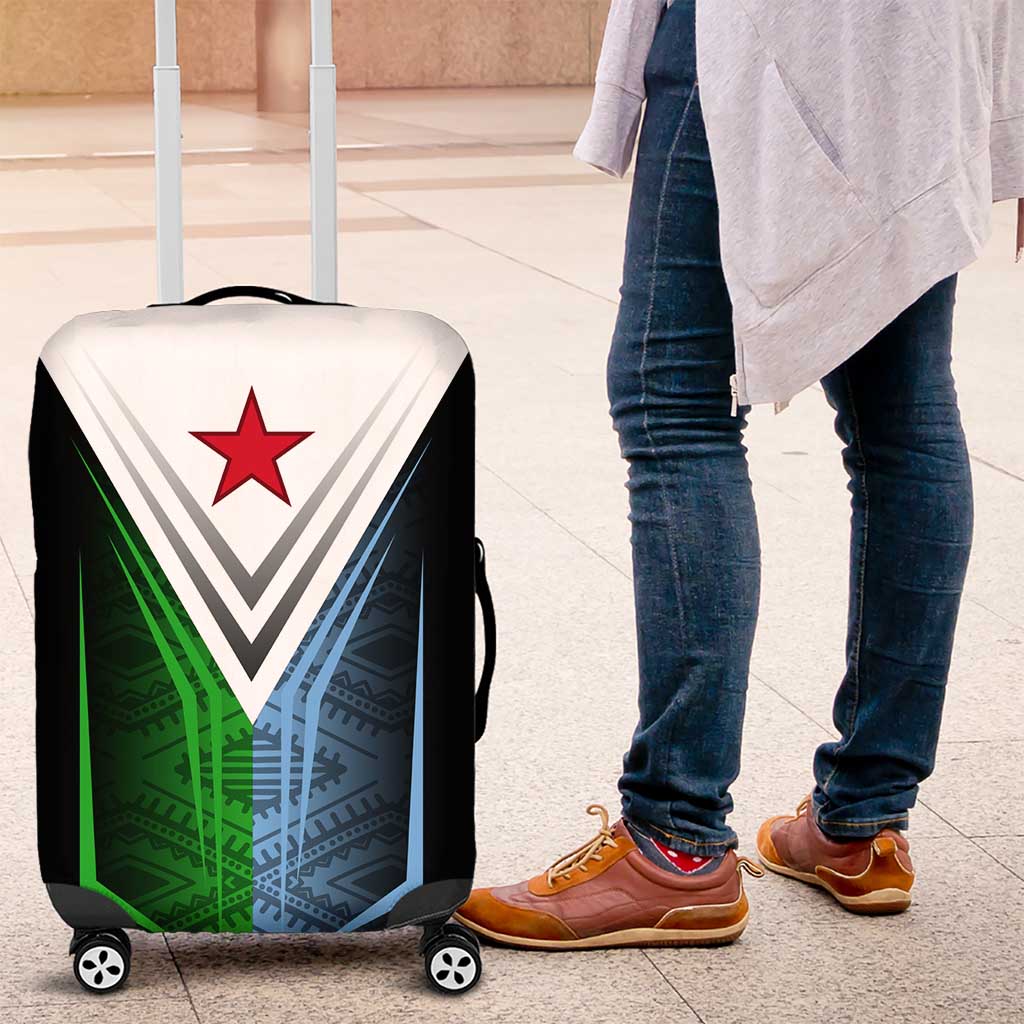 Djibouti Fusion Luggage Cover Tribal Geometry Meets National Colors and Red Star Boldness TS04
