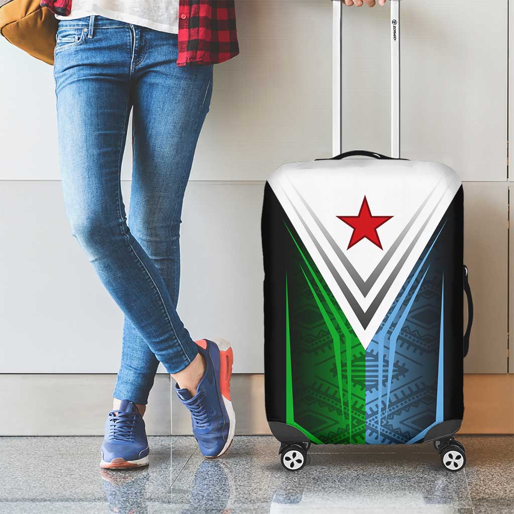 Djibouti Fusion Luggage Cover Tribal Geometry Meets National Colors and Red Star Boldness TS04