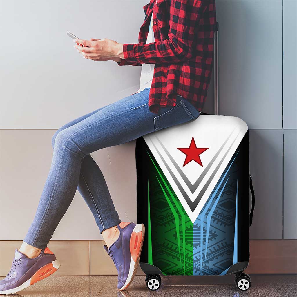 Djibouti Fusion Luggage Cover Tribal Geometry Meets National Colors and Red Star Boldness TS04