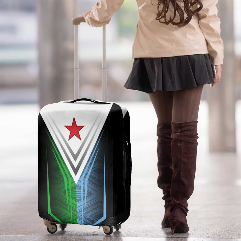 Djibouti Fusion Luggage Cover Tribal Geometry Meets National Colors and Red Star Boldness TS04