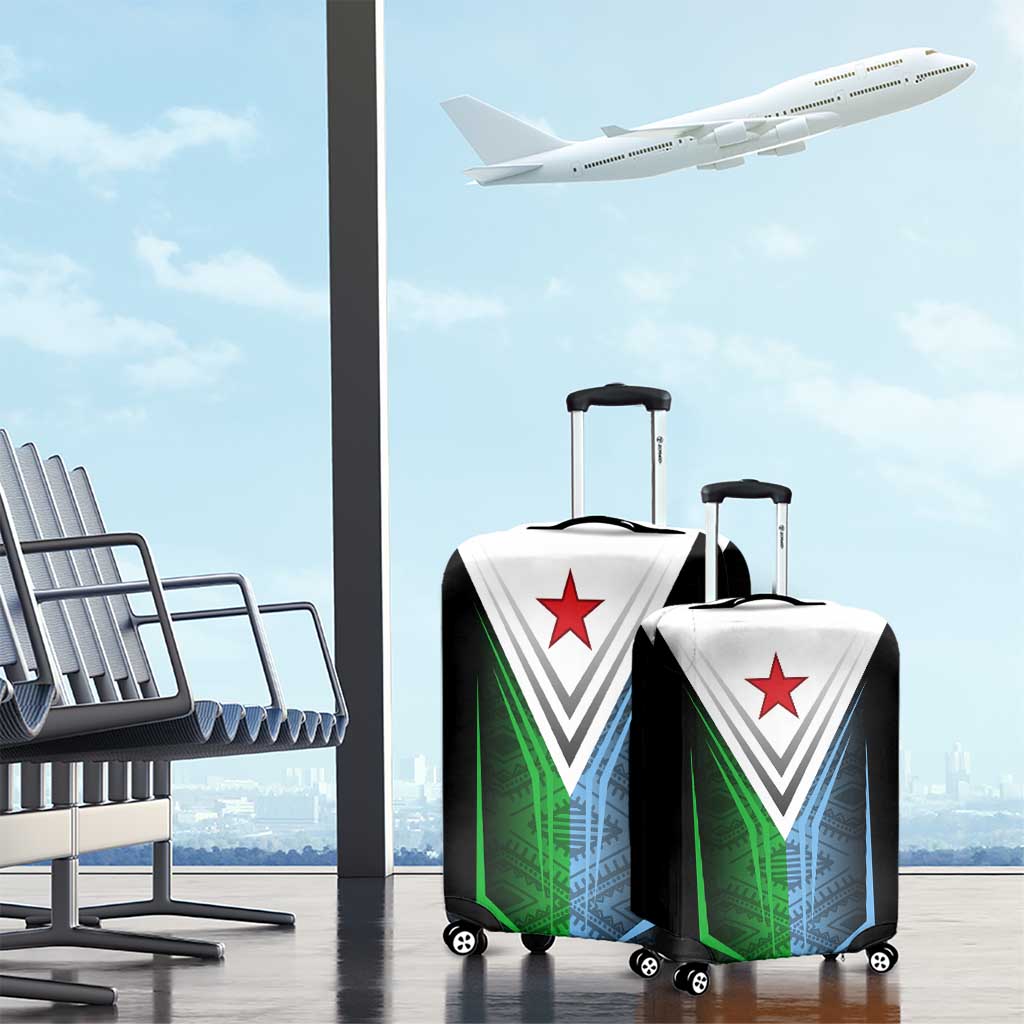 Djibouti Fusion Luggage Cover Tribal Geometry Meets National Colors and Red Star Boldness TS04