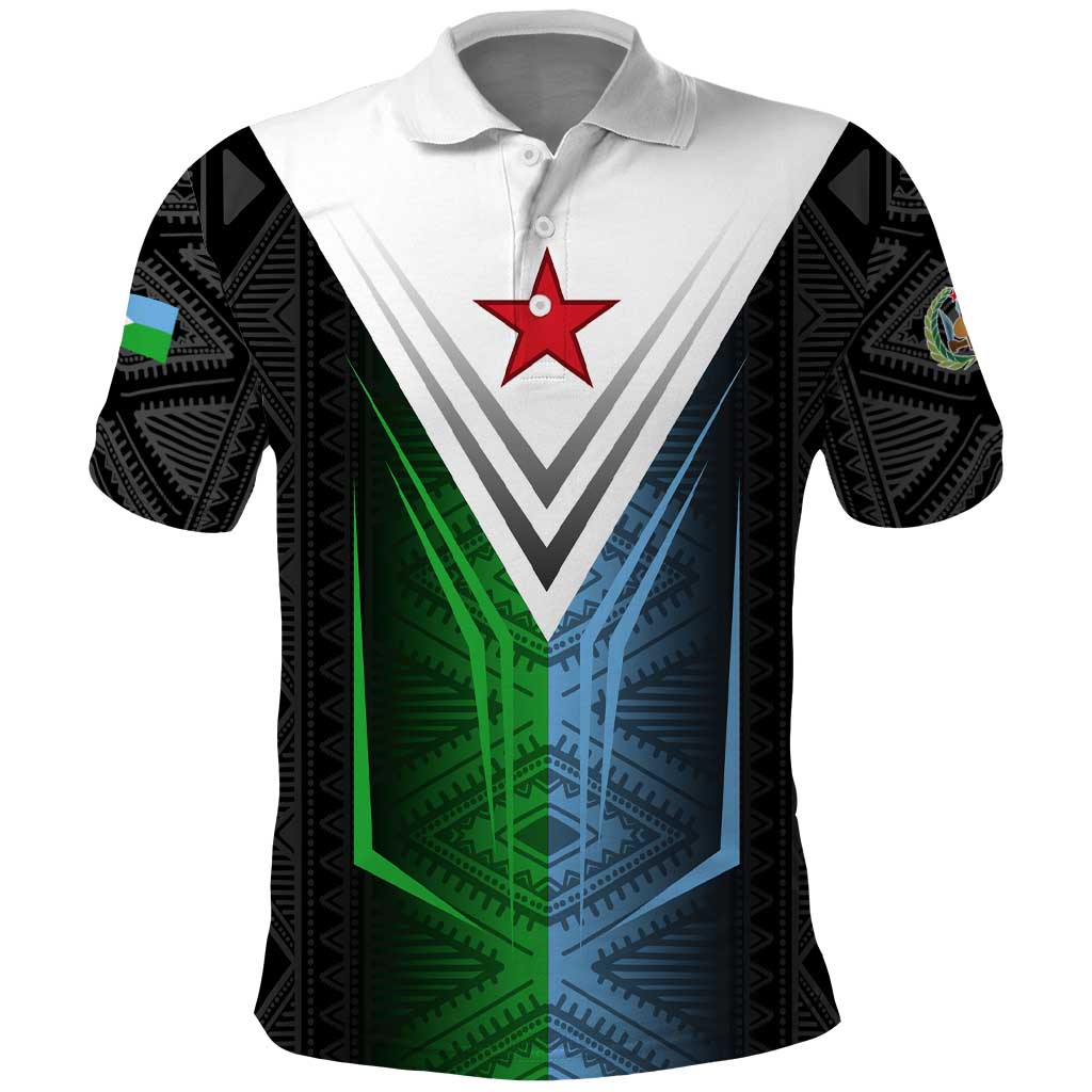 Djibouti Fusion Polo Shirt Tribal Geometry Meets National Colors and Red Star Boldness TS04