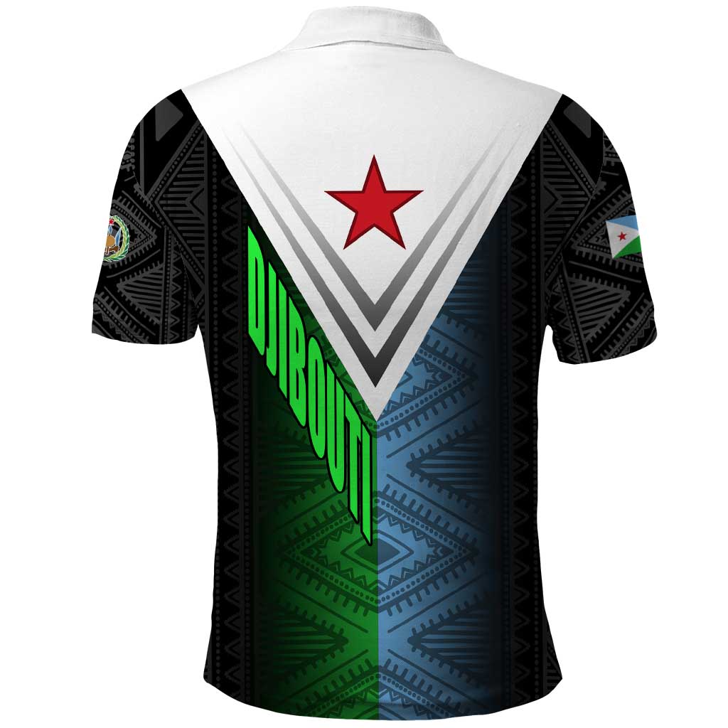 Djibouti Fusion Polo Shirt Tribal Geometry Meets National Colors and Red Star Boldness TS04