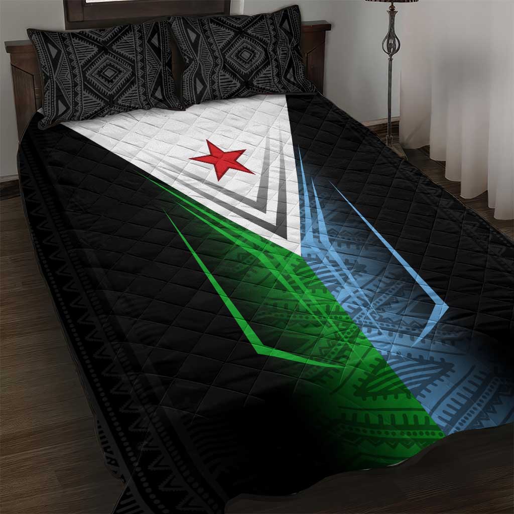 Djibouti Africa Quilt Bed Set Tribal Geometry Meets National Colors and Red Star Boldness TS04