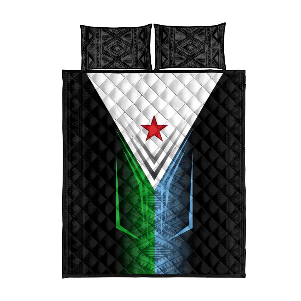 Djibouti Africa Quilt Bed Set Tribal Geometry Meets National Colors and Red Star Boldness TS04