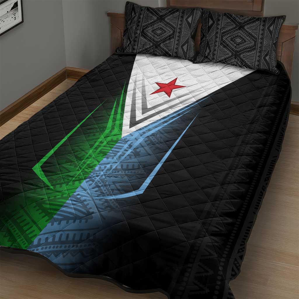 Djibouti Africa Quilt Bed Set Tribal Geometry Meets National Colors and Red Star Boldness TS04