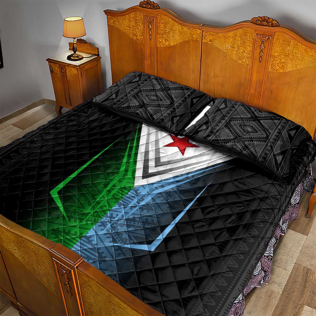 Djibouti Africa Quilt Bed Set Tribal Geometry Meets National Colors and Red Star Boldness TS04