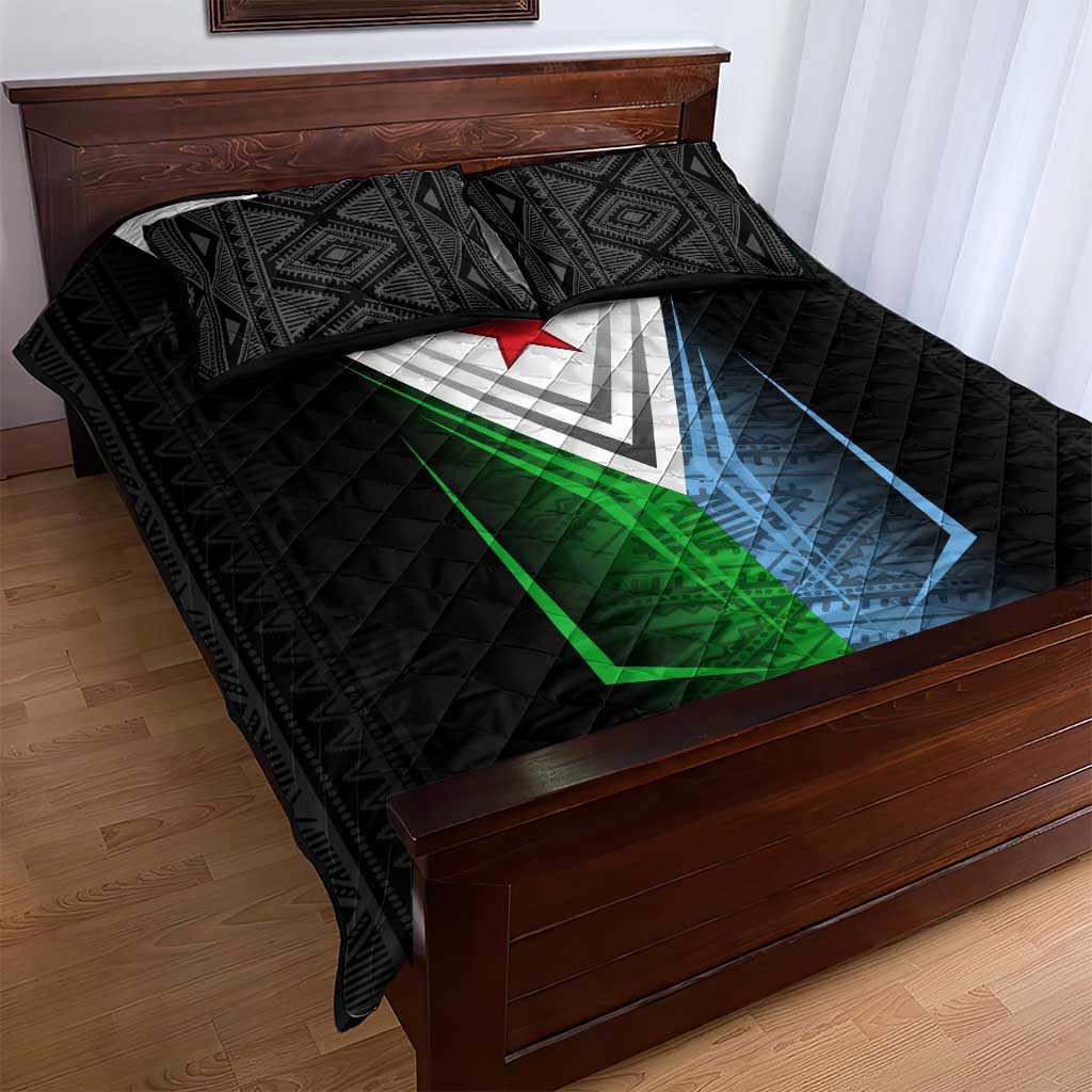 Djibouti Africa Quilt Bed Set Tribal Geometry Meets National Colors and Red Star Boldness TS04