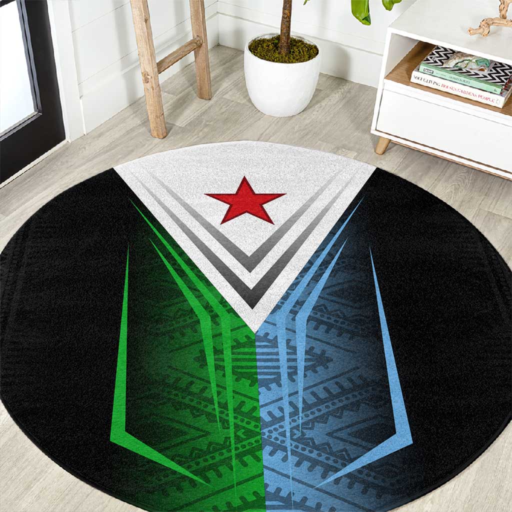 Djibouti Africa Round Carpet Tribal Geometry Meets National Colors and Red Star Boldness TS04