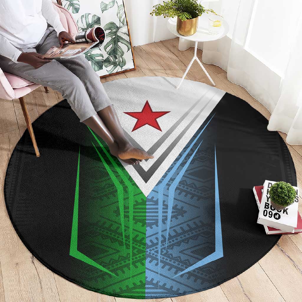 Djibouti Africa Round Carpet Tribal Geometry Meets National Colors and Red Star Boldness TS04