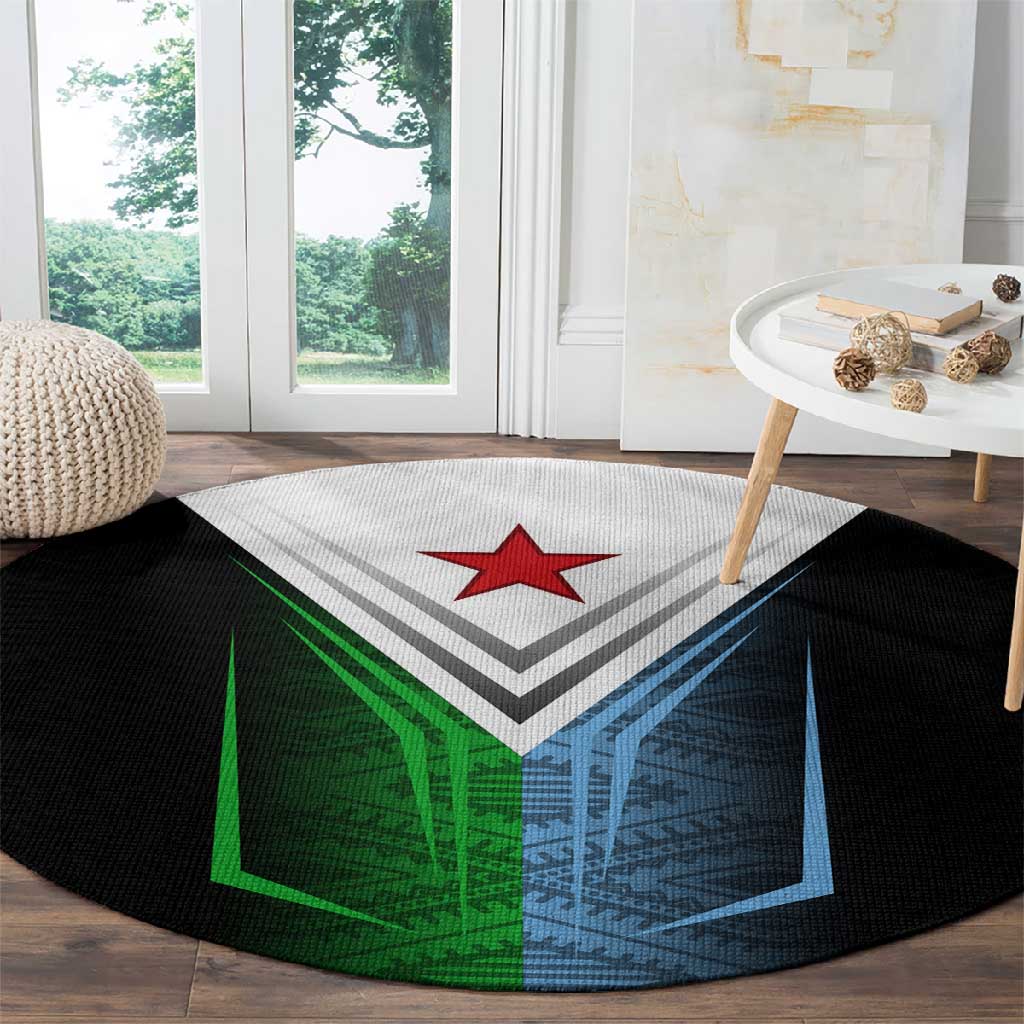 Djibouti Africa Round Carpet Tribal Geometry Meets National Colors and Red Star Boldness TS04
