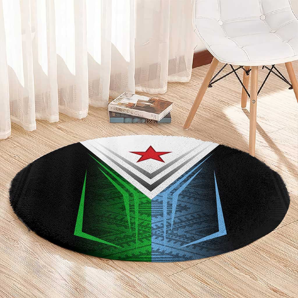 Djibouti Africa Round Carpet Tribal Geometry Meets National Colors and Red Star Boldness TS04