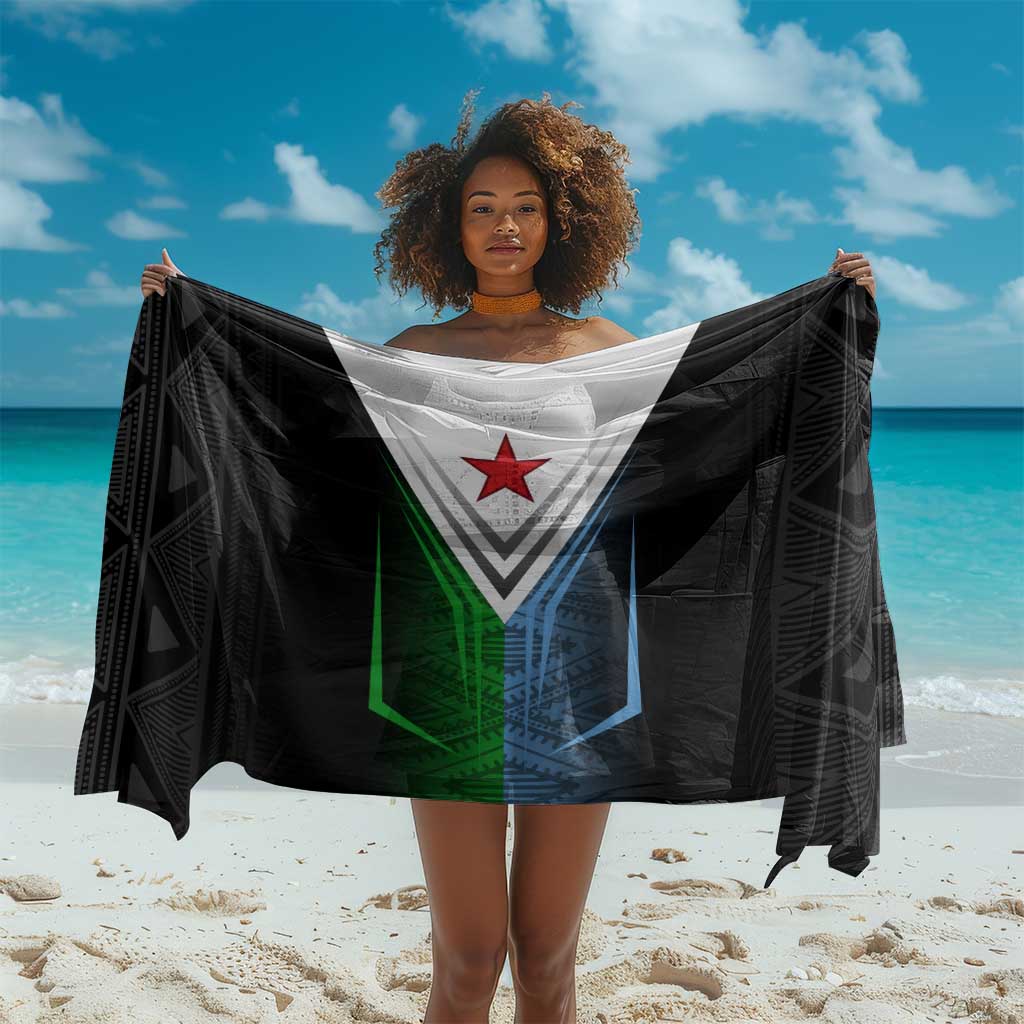 Djibouti Africa Sarong Tribal Geometry Meets National Colors and Red Star Boldness TS04