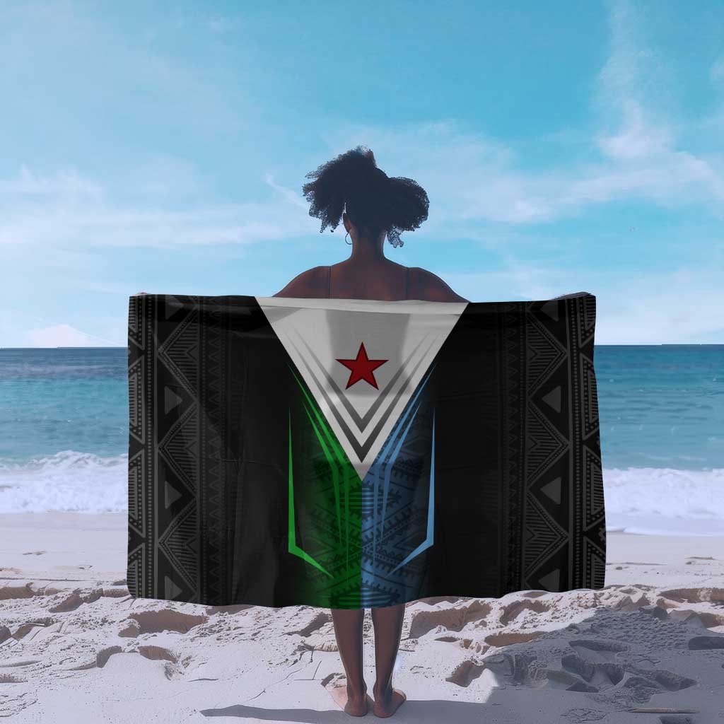 Djibouti Africa Sarong Tribal Geometry Meets National Colors and Red Star Boldness TS04