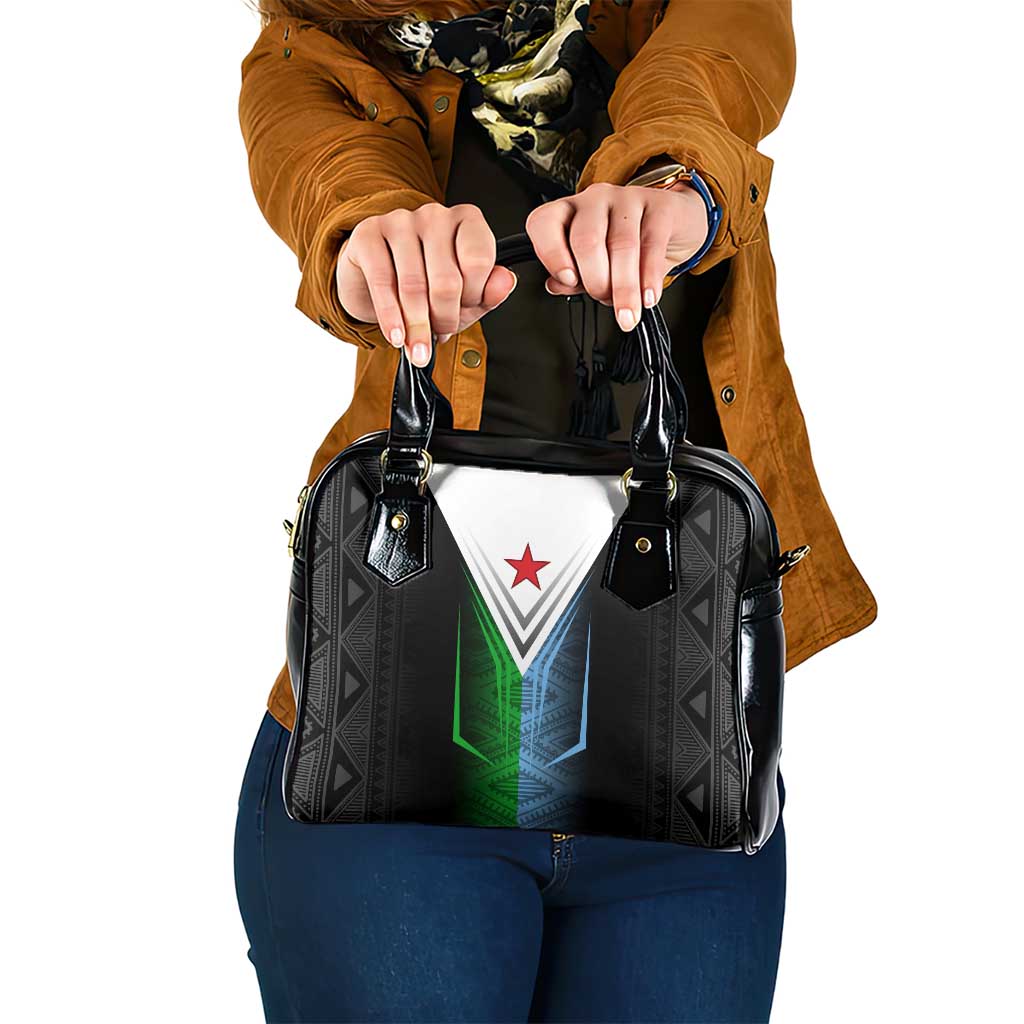 Djibouti Fusion Shoulder Handbag Tribal Geometry Meets National Colors and Red Star Boldness TS04