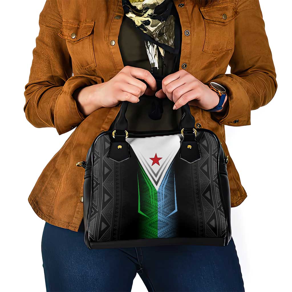 Djibouti Fusion Shoulder Handbag Tribal Geometry Meets National Colors and Red Star Boldness TS04