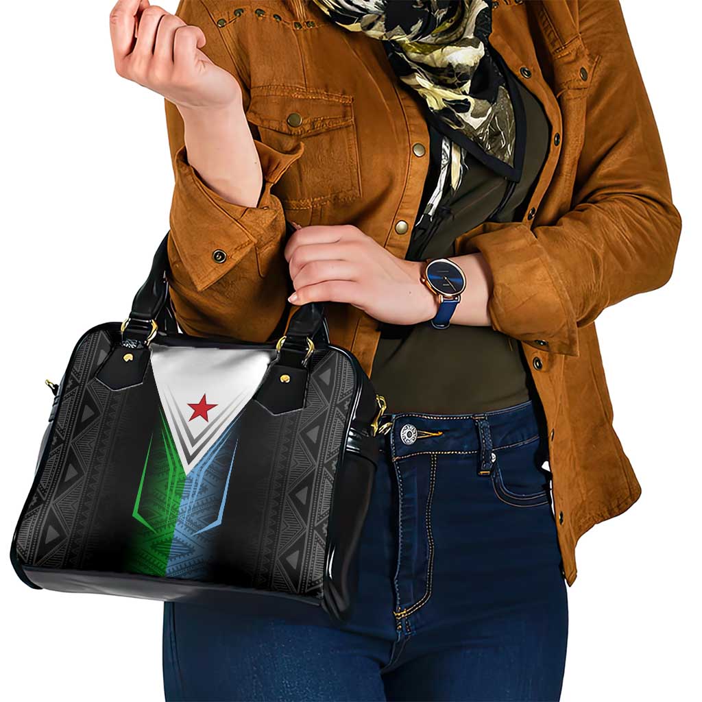 Djibouti Fusion Shoulder Handbag Tribal Geometry Meets National Colors and Red Star Boldness TS04