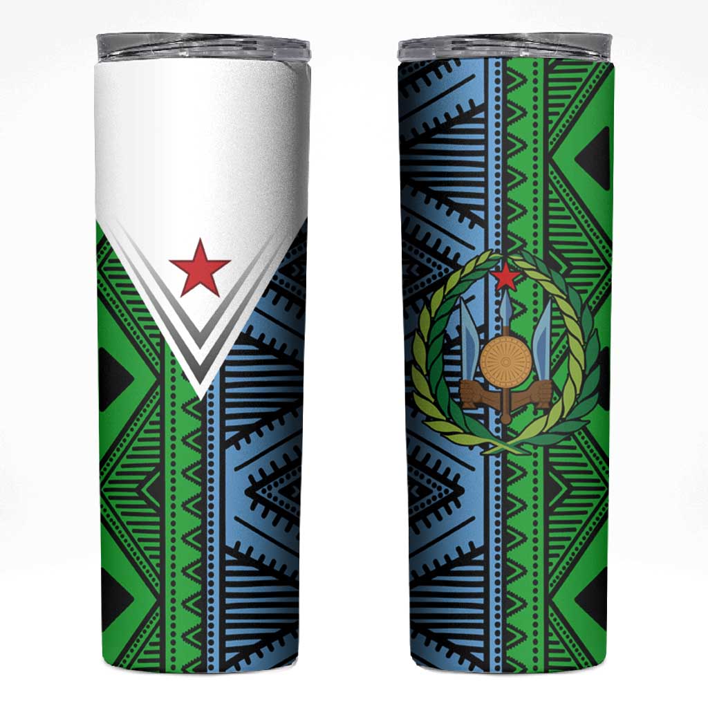 Djibouti Africa Skinny Tumbler Tribal Geometry Meets National Colors and Red Star Boldness TS04