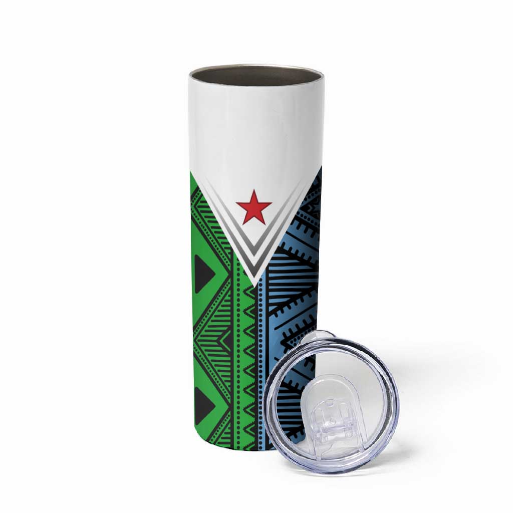 Djibouti Africa Skinny Tumbler Tribal Geometry Meets National Colors and Red Star Boldness TS04