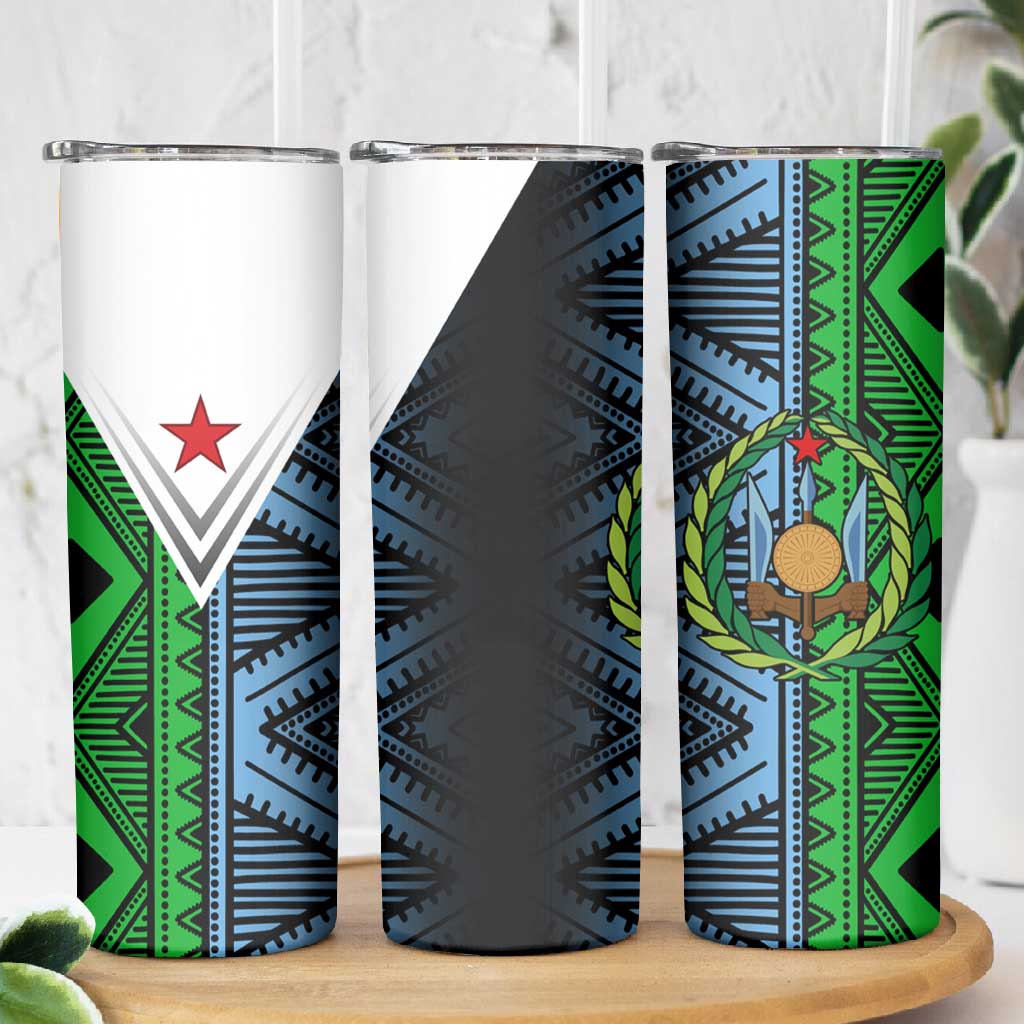 Djibouti Africa Skinny Tumbler Tribal Geometry Meets National Colors and Red Star Boldness TS04