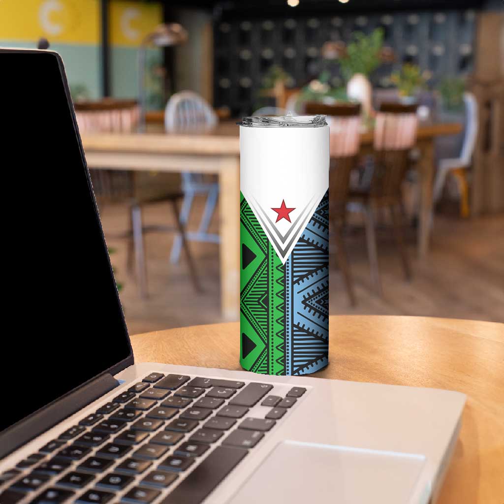 Djibouti Africa Skinny Tumbler Tribal Geometry Meets National Colors and Red Star Boldness TS04
