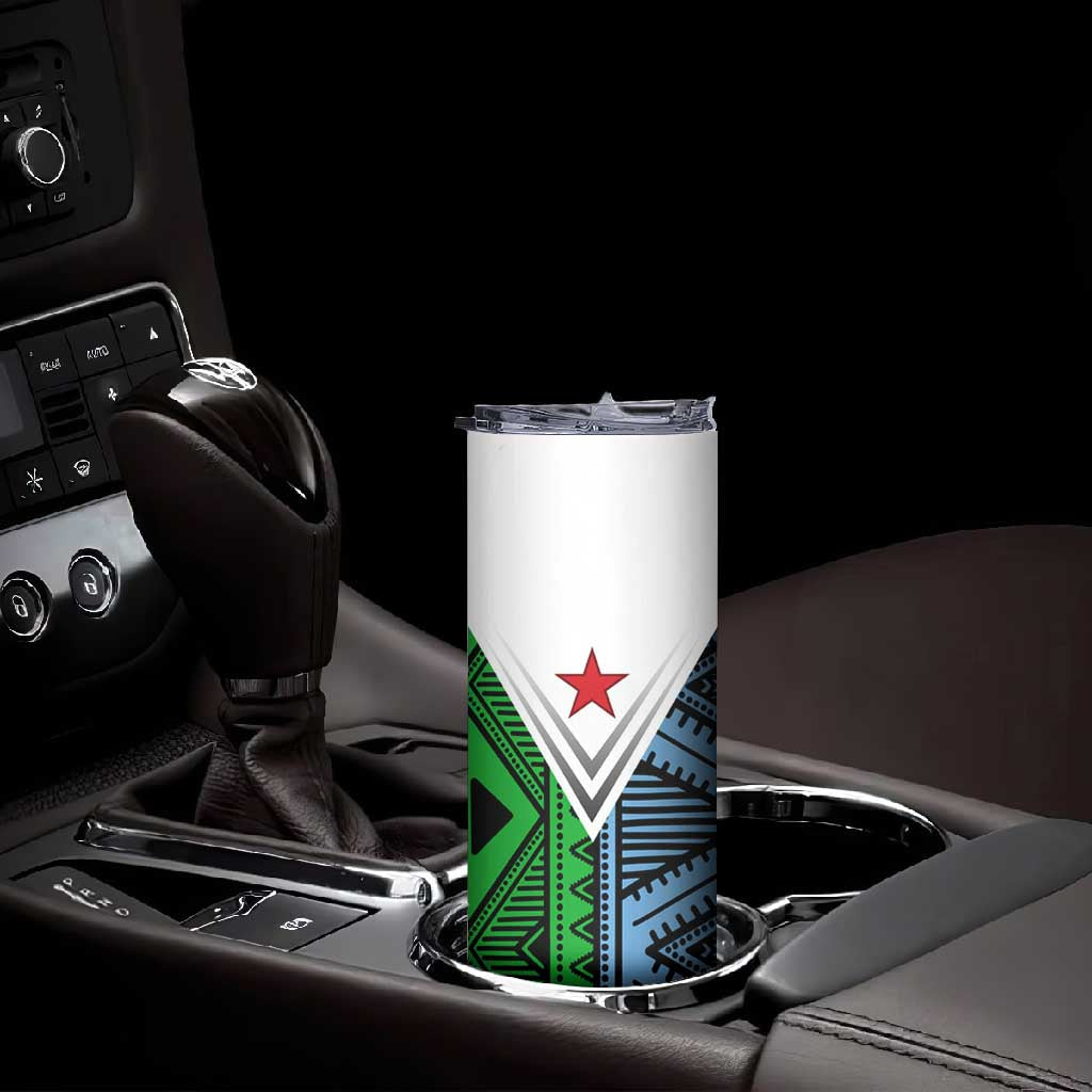 Djibouti Africa Skinny Tumbler Tribal Geometry Meets National Colors and Red Star Boldness TS04