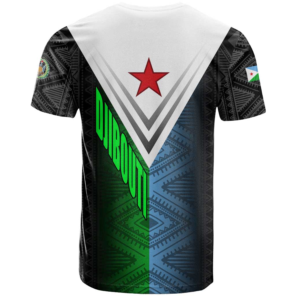 Djibouti Africa T shirt Tribal Geometry Meets National Colors and Red Star Boldness TS04